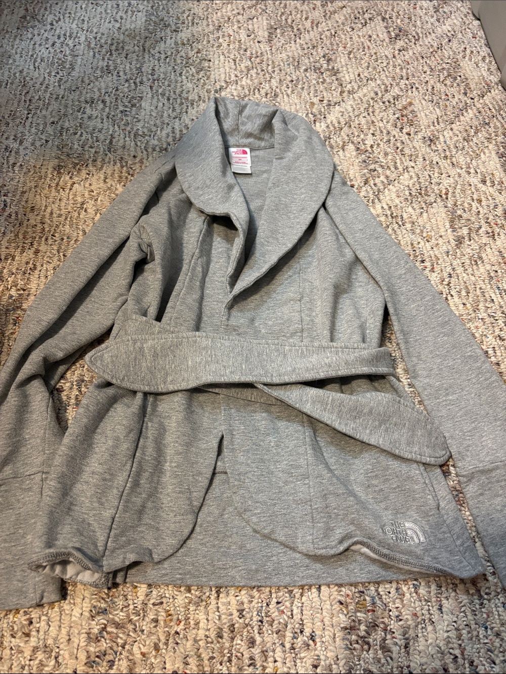 The North Face Light Gray Wrap Cardigan with Belt